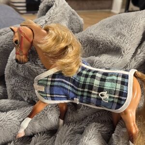 Breyer Brown Horse Figure with Blue & Green Plaid Blanket